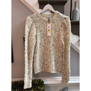 Calvin Klein Cream & Gray Open Weave Puff Sleeve Sweater sz M NWT
